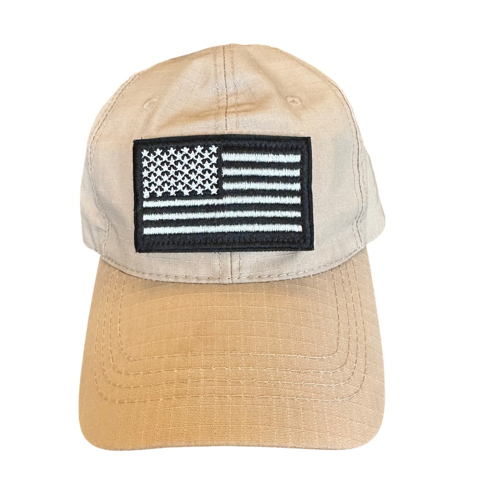 Unbranded Tactical Hat‎ Tan Ripstop American Flag Patch Hook Loop OSFM
